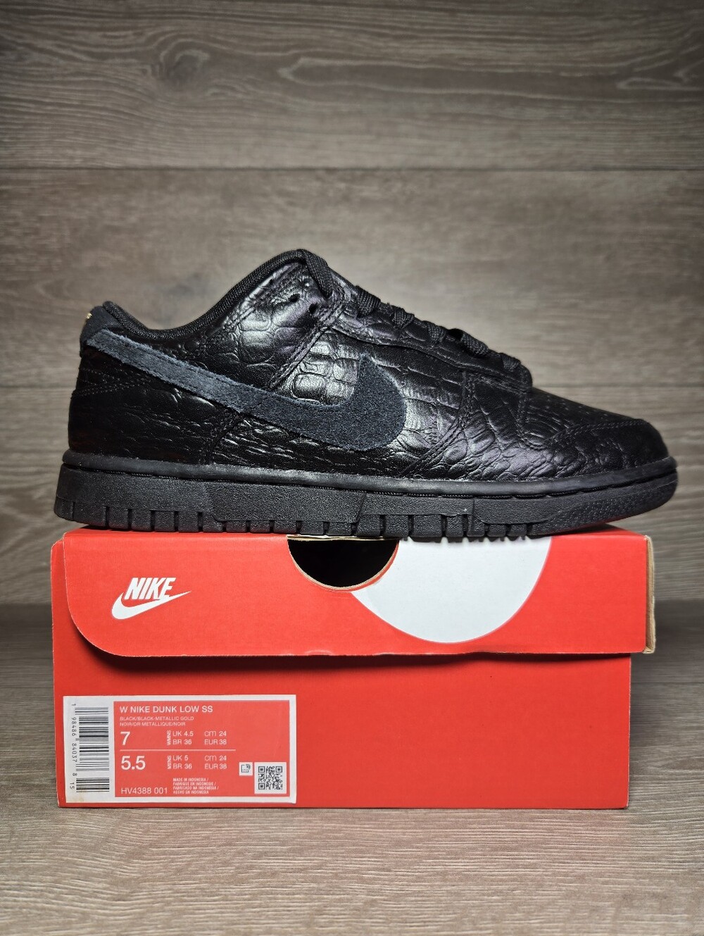 Nike Dunk Low SS Croc Black Metallic Gold Womens Size 7 HV4388 001 New In Box